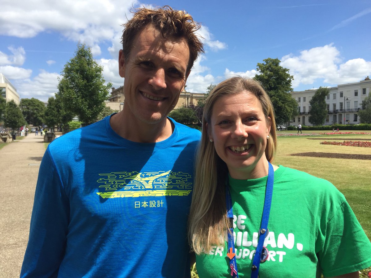 ClareLaitPhysio's tweet photo. Stoked to be able to meet this incredible and inspiring man @jamescracknell and his colleagues talking about the great work we do supporting people surviving cancer in Gloucestershire @macmillancancer @Glos_CareNHS #macmillannextstepscancerrehab #chelthalf #gcsnhstrust https://t.co/3vS9V2gVwf