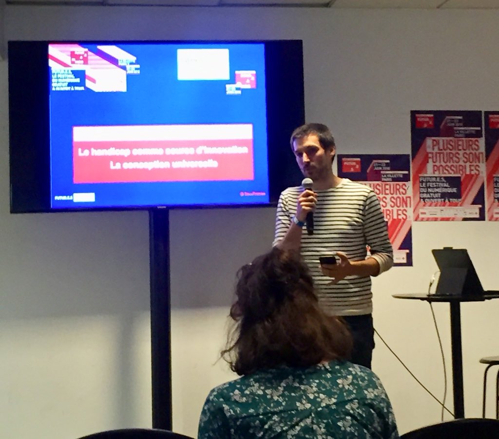HanditechTrophy's tweet photo. « La diversité comme opportunité de créativité et d’innovation » @SignesdeSens nous parle de conception universelle au @futuresfestival #handicap #Tech4Good #lahanditech https://t.co/Xfi6zJKo7w