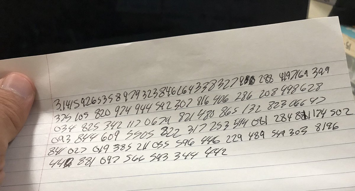 reiderbss's tweet photo. So Davin took a little longer with his ENGLISH exam because he wanted to prove that he could write out π to the 222nd digit. #iblamemrlong #BSSkidsareAWESOME https://t.co/YtgOKThVnU