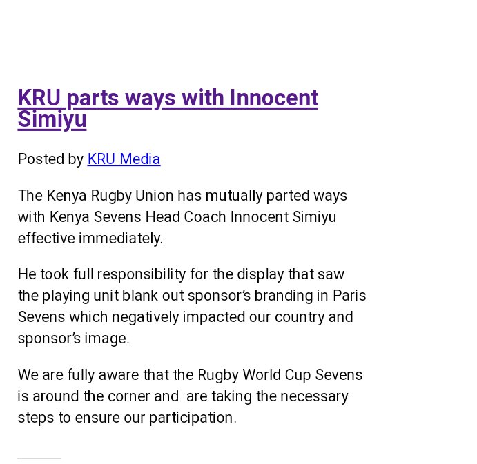 Peter_aminga's tweet image. #BoycottKRU and the #RWCS till Mr Innocent Simiyu is reinstated. Instead of @OfficialKRU giving a communique on who messed up with #Kenya7s'  #Paris7s allowances, they are unashamedly announcing the departure of the best coach, who had to take a bullet for his Boyz.
