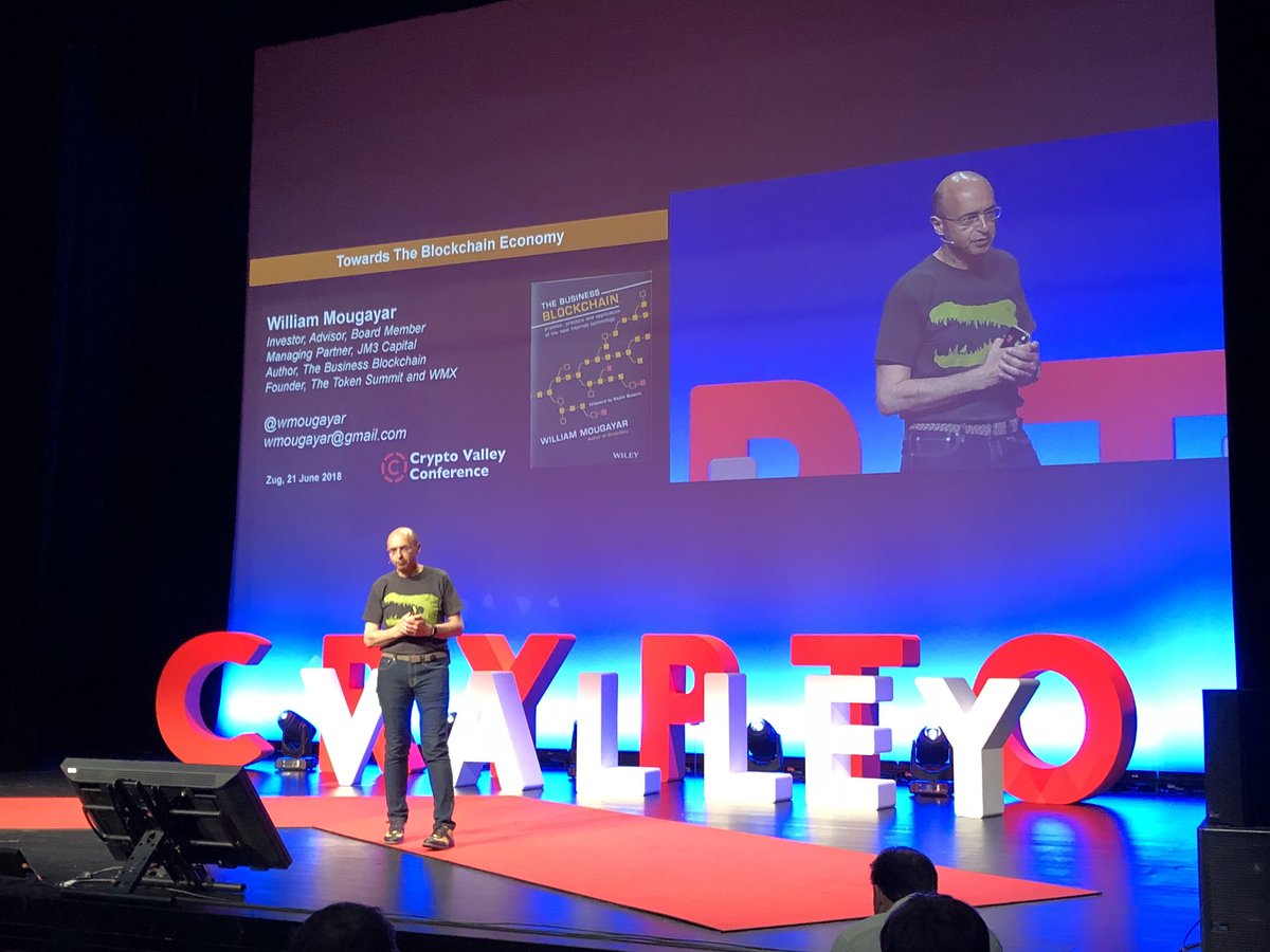 VRAllArt's tweet photo. On #CryptoValleyConference @wmougayar on the stage explaining Tokens 2.0 #blockchain #crypto https://t.co/cLr2fnVBIx