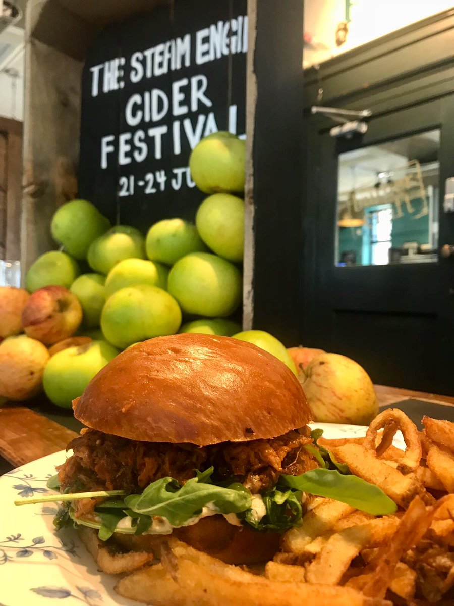 We are kicking it old school with our #pulledpork burger at the Steam Engine to help celebrate 10 years! The perfect meal to go with one of our 15 different ciders we have available! Make sure you head over to try one. #Cider #London #Waterloo