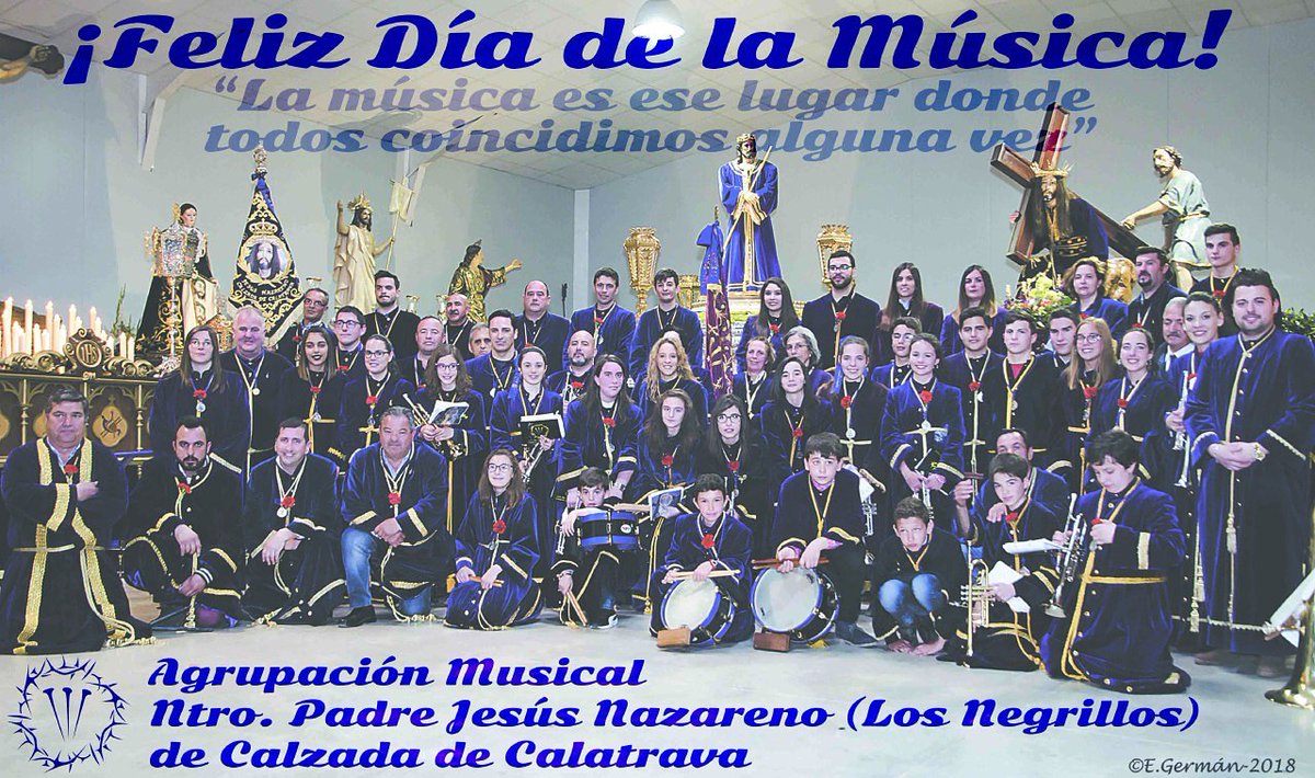 BandaNegrillos's tweet photo. La música es ese lugar donde todos coincidimos alguna vez. Y que bendito lugar ese que nos unió con un mismo interés, con una ilusión común que ha hecho convertir compañeros en amigos. Feliz Día de la Música! https://t.co/cAekV9jtOk