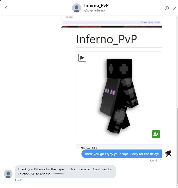 Killaura_Hacks's tweet photo. If you arent already in the discord and was wondering who won the giveaway it was @pvp_inferno but make sure you join the Discord for more updates on EpictionPvP https://t.co/g41zZVdo6b https://t.co/1u3LkG1poj