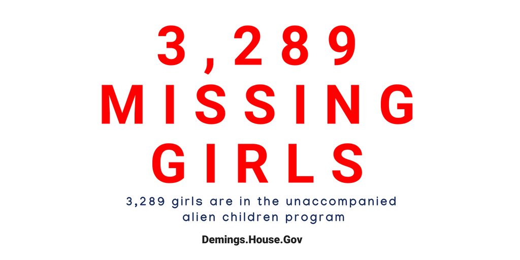 Banner reads 3,289 girls are in the unaccompanied alien children program.