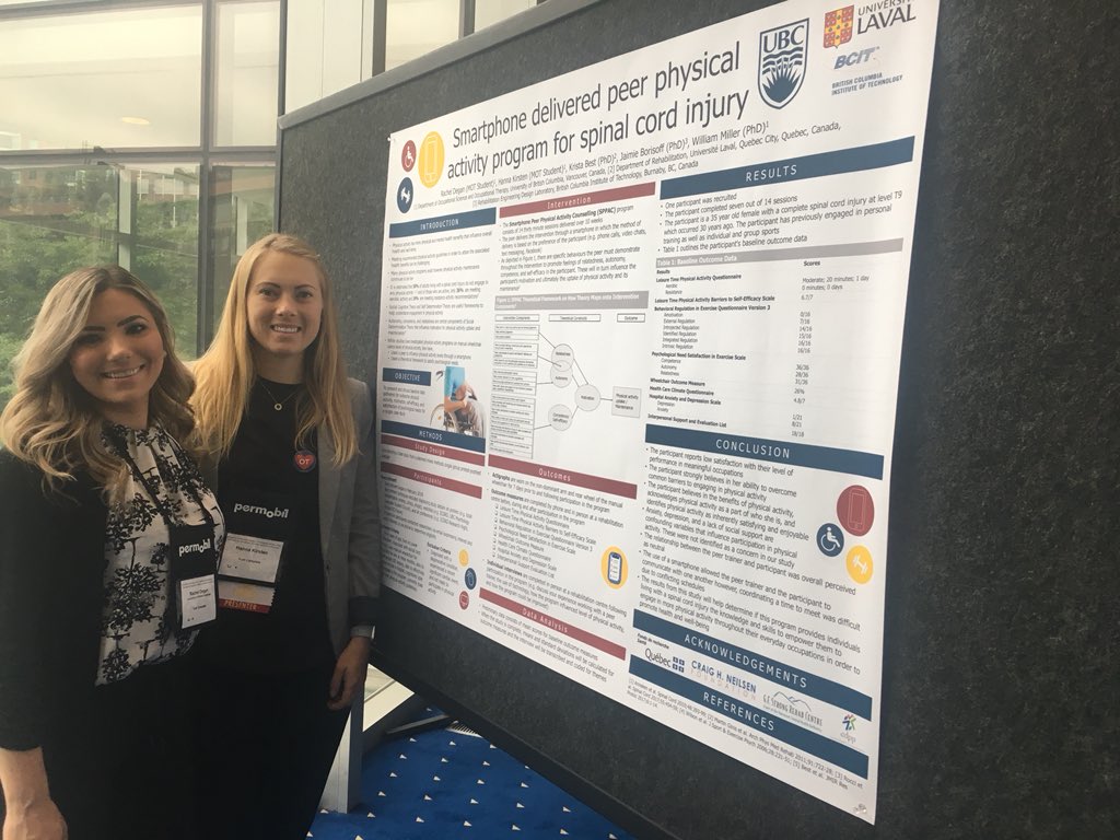 hannak1025's tweet photo. Come learn about a smartphone peer led physical activity program for manual wheelchair users with a spinal cord injury! Presenting at 3:30pm. #CAOT2018 @UBCOSOT #MOT2018 @bcmiller1961 https://t.co/ZKKZC8iWPR
