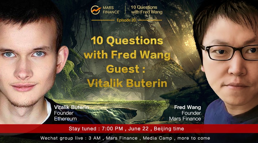 PREVIEW: high-level talks between Vitalik Buterin and Fred Wang is coming! 

A phenomenal event is worth waiting for 🥳

Please stay tuned on episode 20 of "Ten Questions with Fred Wang" at 7:00 pm, June 22, Beijing Time.