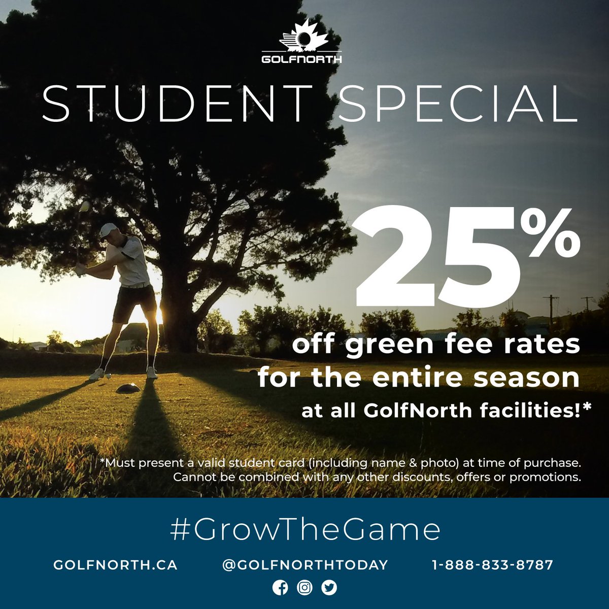 GolfNorthToday's tweet photo. #GrowingTheGame one student at a time! We understand how expensive school can be, that's why we are offering students 25% off green fees for the entire 2018 season #LearnWell #LiveWell #GolfWell ⛳️

Valid student ID required to receive discount. https://t.co/M09wY0obZ4