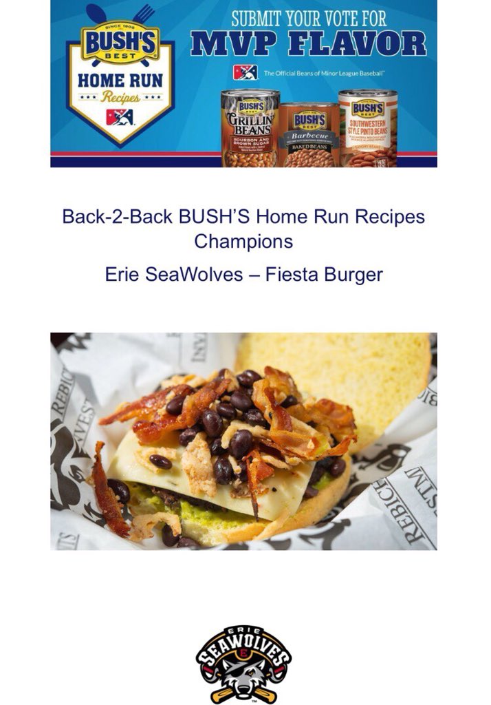 eddyspapi's tweet photo. Back to back Champions!! #BushsHomeRunRecipes #TeamFiestaBurger @erie_seawolves can we go for a third championship?? Thanks to all the people all over the world for voting!! https://t.co/3imQAfTNrJ