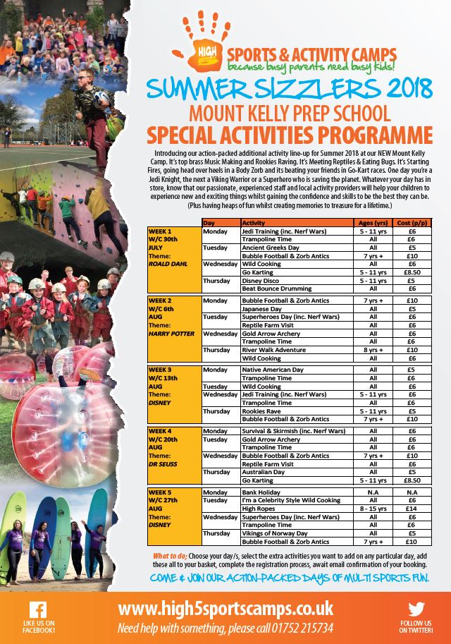 Mount_Kelly's tweet photo. High 5 Summer Camps - Book before 30th June to get £5 off per day!

https://t.co/Ly1Z2RtnD0 https://t.co/gfeAbVpTfR