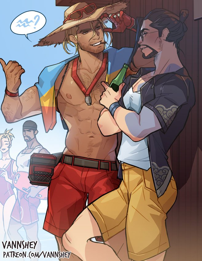vannshie's tweet photo. Patreon's polls wanted Summer Mchanzo so...mini-comic of Mccree thinking of his new boyfriend and Reaper suffering from it. 

Sketches for June’s rewards ❤ full versions will be on Patreon and Gumroad! https://t.co/VV2zJywgW0