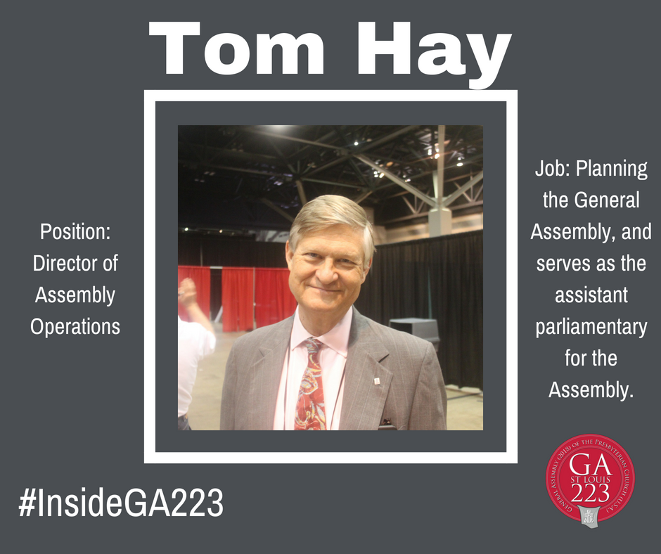 presbyGA's tweet photo. Meet Tom Hay, Dir. of Assembly Operations. He has the very tough jobs of helping to lead the planning of GA & also serves as our resident parliamentary procedure expert (catch him on stage during the livestream!) Many thanks to Tom for all of his work!
#InsideGA223 #PCUSA #GA223 https://t.co/sE9UQYyzXH