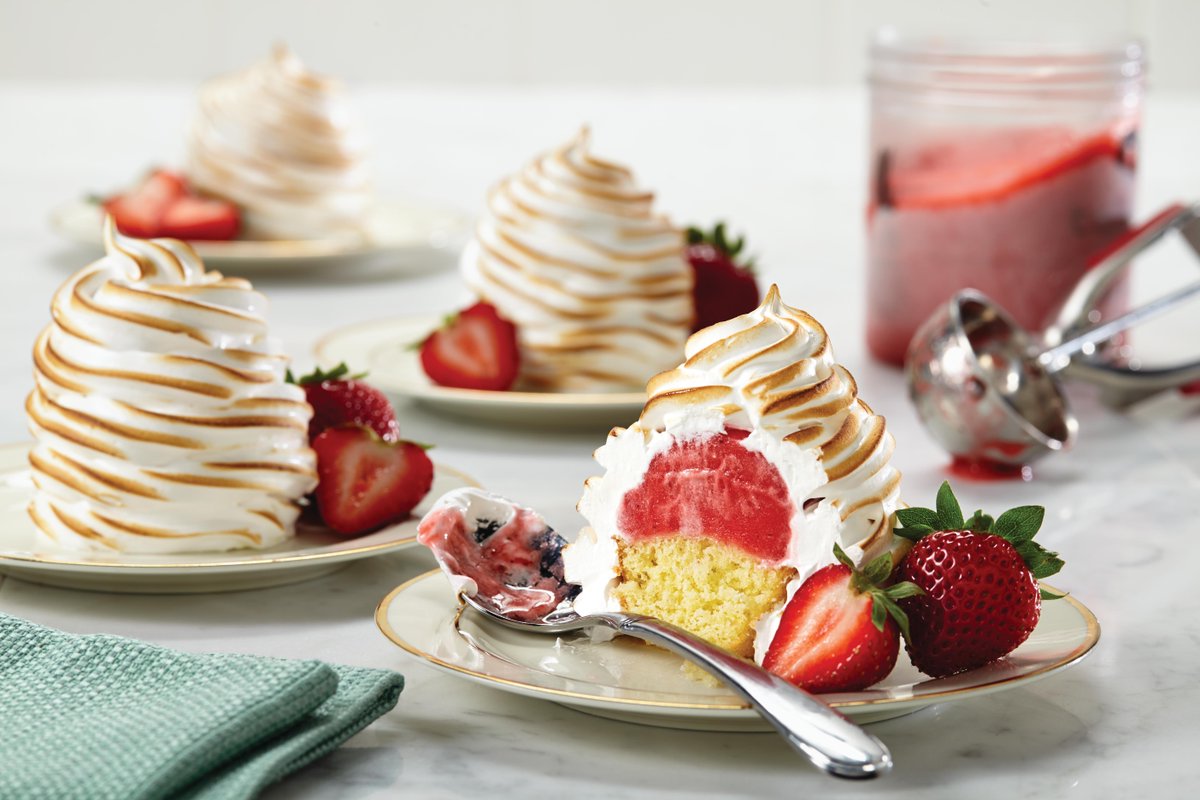 Buttery pound cake + frozen strawberry sorbet + fluffy brûléed meringue = one irresistible summer treat, baby! 

Get the recipe for Strawberry Shortcake Baked Alaska: bit.ly/2yuJqmw