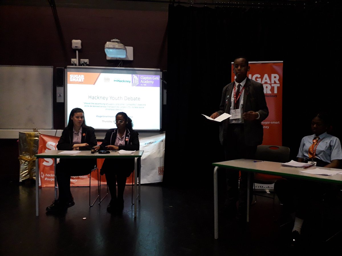 HackneyFood's tweet photo. Great arguments being made by Hackney school students for and against the proposed ban on advertising junk food on Transport for London #sugarsmartHackney https://t.co/YsrNO3WpTJ