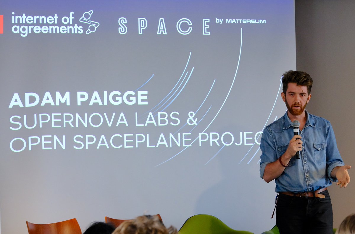 I_of_A's tweet photo. Panel discussion of #iofa4 ending with asteroid tracking ... bringing the day to a close is @AdamPaigge of Supernova Labs and Open Spaceplane Project who are sponsoring the evening reception #thefutureisnow #space #blockchain @mattereum https://t.co/Eq2Rby1Ydb