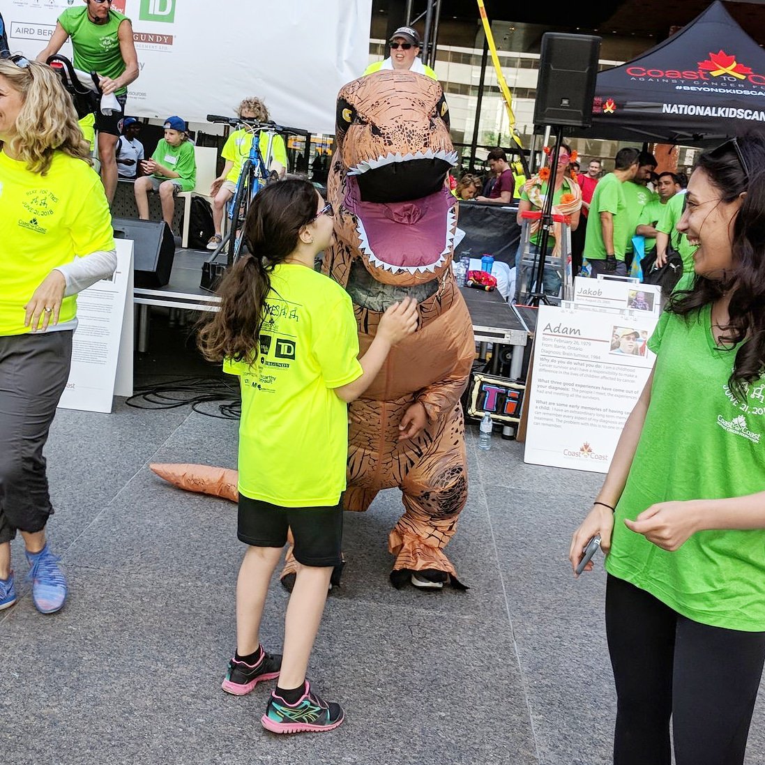 bikefortykesTO's tweet photo. It's not every day you see a dinosaur come out to fight kids cancer! #beyondkidscancer #childhoodcancer #bikefortykes https://t.co/2bL6e1nQSa