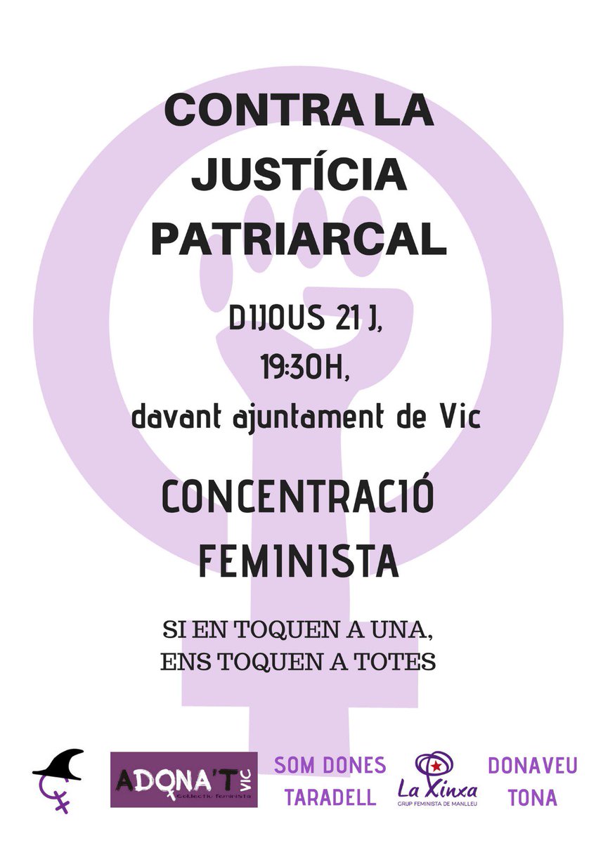adonatvic's tweet photo. CONTRA LA JUSTÍCIA PATRIARCAL, AUTODEFENSA FEMINISTA. 
 AVUI, 19.30H TOTES A PL. Major de Vic
 Organitzem la ràbia
 #NosaltresSomManada https://t.co/ociw4W264g