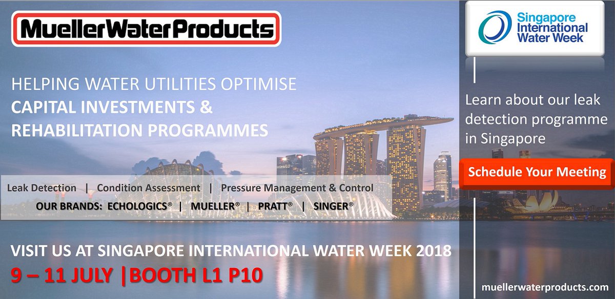 MuellerWaterPro's tweet photo. The Mueller Water Products team will be heading to Singapore 9-11 July for #SIWW. Schedule Your Meeting with us now at https://t.co/8La0jKTWYn  to learn about our Echologics’ EchoShore-TX leak detection programme in Singapore #SIWW2018 #smartcity #smartwater https://t.co/R8E26Dp1sj