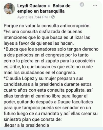 LaSinEstilo's tweet photo. Ya empezó la campaña para que voten NO en la consulta anticorrupción.  De verdad, les dicen que se pongan una soga al cuello y juran que es una corbata. Lamentable que esto suceda.

Necesitamos urgentemente educación gratuita y de calidad. https://t.co/3DzmW4dpdZ