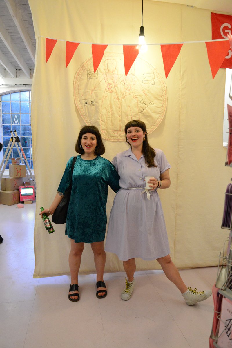 These two!! The dream team in at the #GENERALSTORE in front of Hannah Fords incrediable handy work, our log embellished in embroidery- what skills! @E17Invisible 

#GENERALSTORE <a href="/EllieCBarrett/">Dr Ellie Barrett</a> <a href="/FloraBradwell/">Flora Bradwell</a> #MayNotContainArt #GetItWhilstItsHot