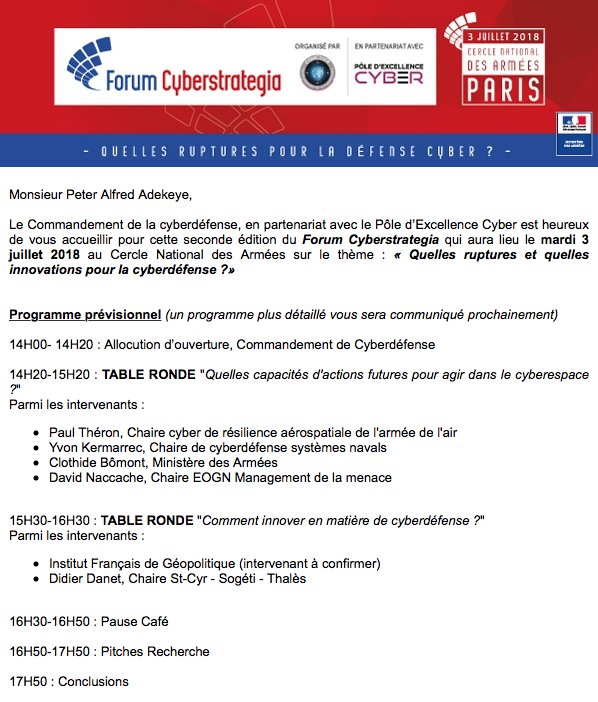 MultivenGroup's tweet photo. @MultivenGroup is honoured to be invited to the second ever #cyberdefense forum organised by the French Armed Forces. This years’ topic will focus on disruptive innovations in Cyberdefense.
#MOM #Bfence #CyberSecurity #France #Army #Navy #AirForce #aerospace #ICO @LouisSerge https://t.co/2XNrBNlsHT
