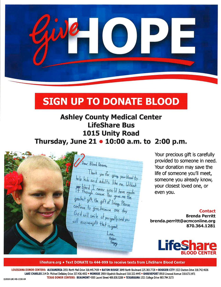 The <a href="/LifeShare/">LifeShare Blood Center</a> Blood Bus will be in front of ACMC today until 2:00 pm. Stop by and donate today!