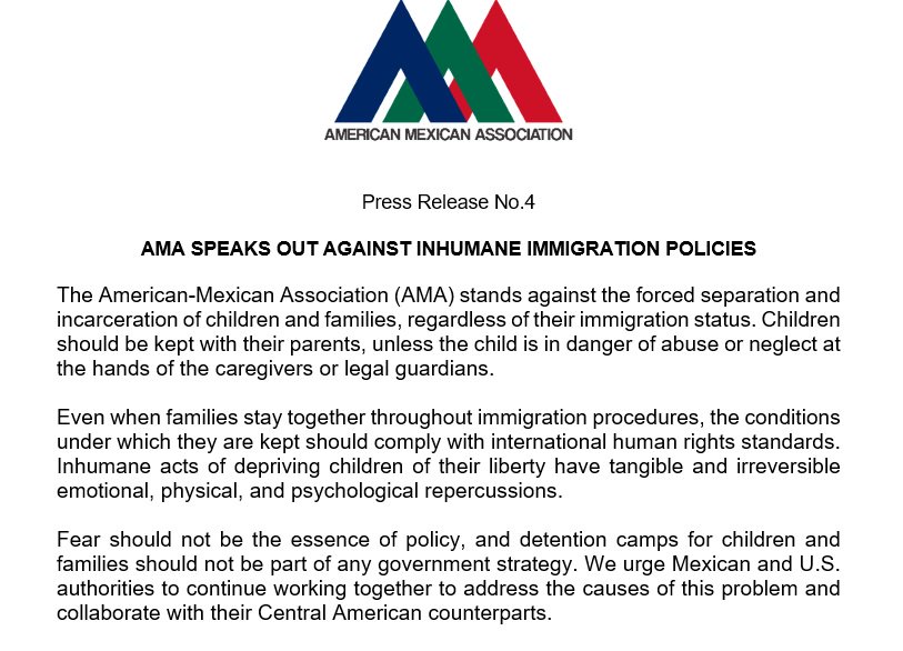 AMAUSAOrg's tweet photo. AMA speaks out against inhumane #immigration policies:

"Fear should not be the essence of policy, and detention camps for children and families should not be part of any government strategy." https://t.co/41nrAKvk1I https://t.co/lGxwD6jGQZ