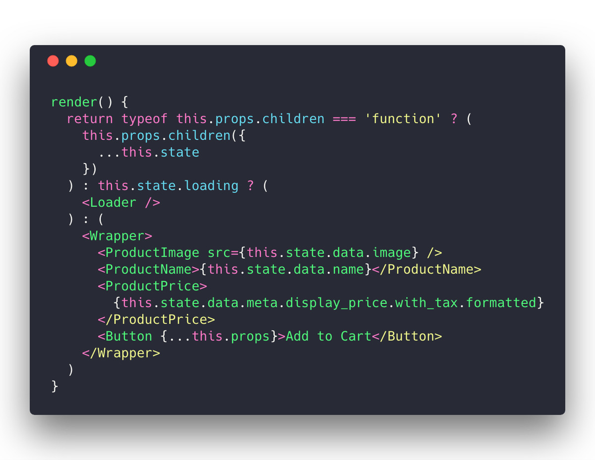 notrab's tweet image. Want to support #React #RenderProps if function provided or a fallback component. Struggling to make this look nicer...