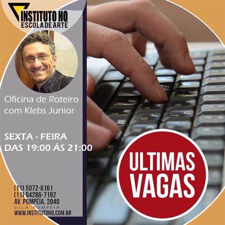 BOA TARDE. 
Referenciado por seus quadrinhos, Klebs Junior ministra aulas para você aprender as técnicas e ferramentas para criação e desenvolvimento de roteiros de histórias em quadrinhos longas (com mais de 20 páginas). Perfil Marvel e DC nós temos aqui! #madeInBrazil #Roteiro