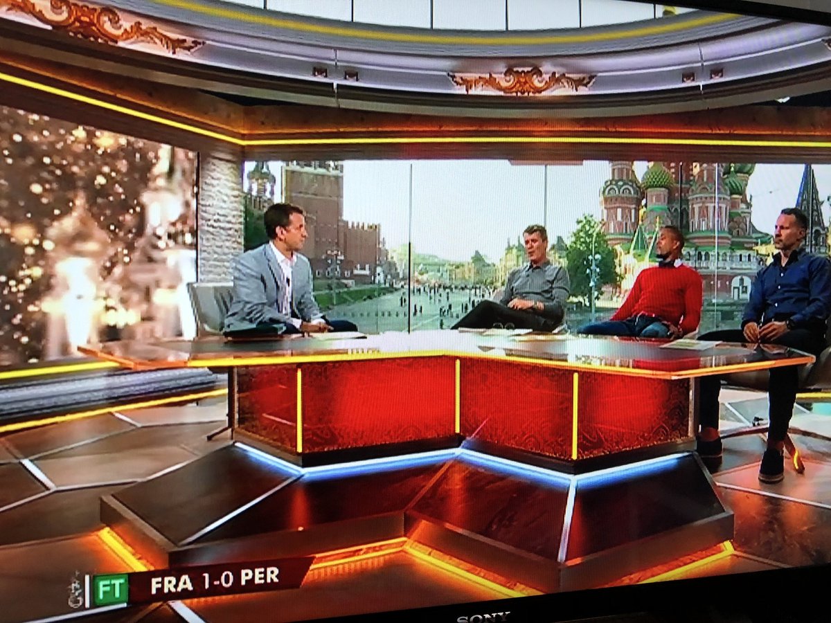 MrBButterfield's tweet photo. The ITV World Cup Studio is made from recycled bits of the Blockbusters set #WorldCup18 #FRAvsPer #recycling https://t.co/AAElx5jfzR