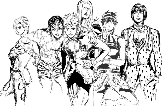 前に書いたミスタとジョルノに記念撮影的に全員たしておいたヒエ～!!原画展に5部アニメ楽しみにしています～～!!! 