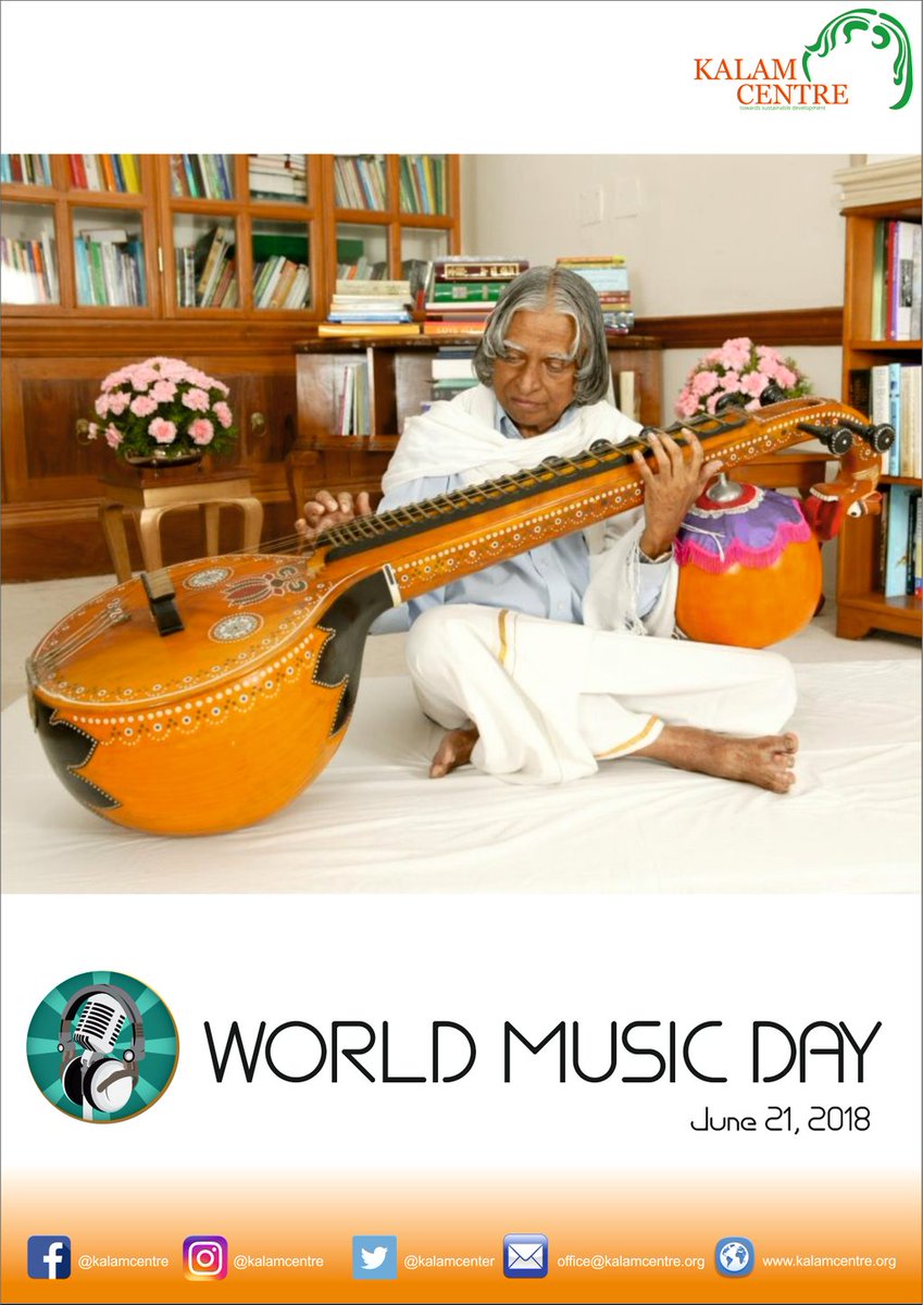 KalamCenter's tweet photo. #WorldMusicDay 
Fun Fact: Besides being a great scientist, Dr. #Kalam  used to play the Veena. He also spoke about his love for #music on many occasions, especially Carnatic music.  
What are you listening to today? https://t.co/9cRF5rewqB