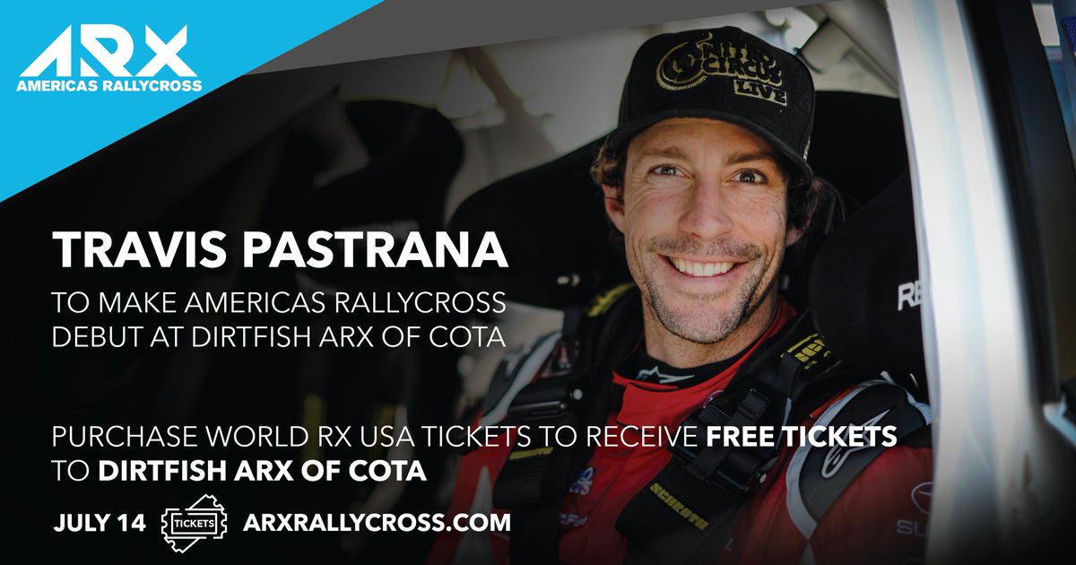 ARXRallycross's tweet photo. 📰 BREAKING NEWS | @TravisPastrana to Compete in @DirtFishRally ARX of @COTA on July 14.

MORE: https://t.co/dt5DJHzhHr

🎟️ Tickets: https://t.co/JbIMIZEqEC 

#Rallycross #ARX #ATX #Austin https://t.co/EPCyrPpcRN