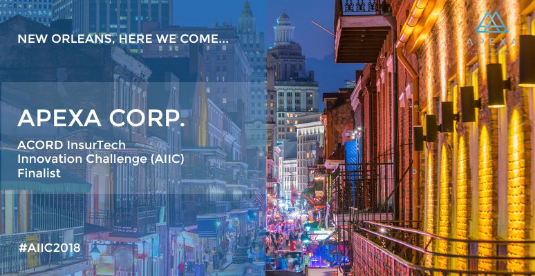 APEXA_Corp's tweet photo. Team APEXA is officially a finalist for #AIIC2018. We wouldn't be here without all of your support and collaboration and we can't wait to make you all proud at #ACORDConnect2018 in New Orleans. More information on ACORD Connect: https://t.co/SMhiHGTnEU #APEXANation #AIIC2018 https://t.co/Z3LkivZfBa