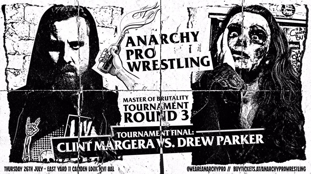 WeAreAnarchyPro's tweet photo. MASTER OF BRUTALITY 2018: THE FINAL 

@ClintMargera v @drewparker_97 

These two are capable of anything- this is going to be fucking insane. 

Get Involved: https://t.co/BCuX5OLeRJ https://t.co/BKgNb3uTAw