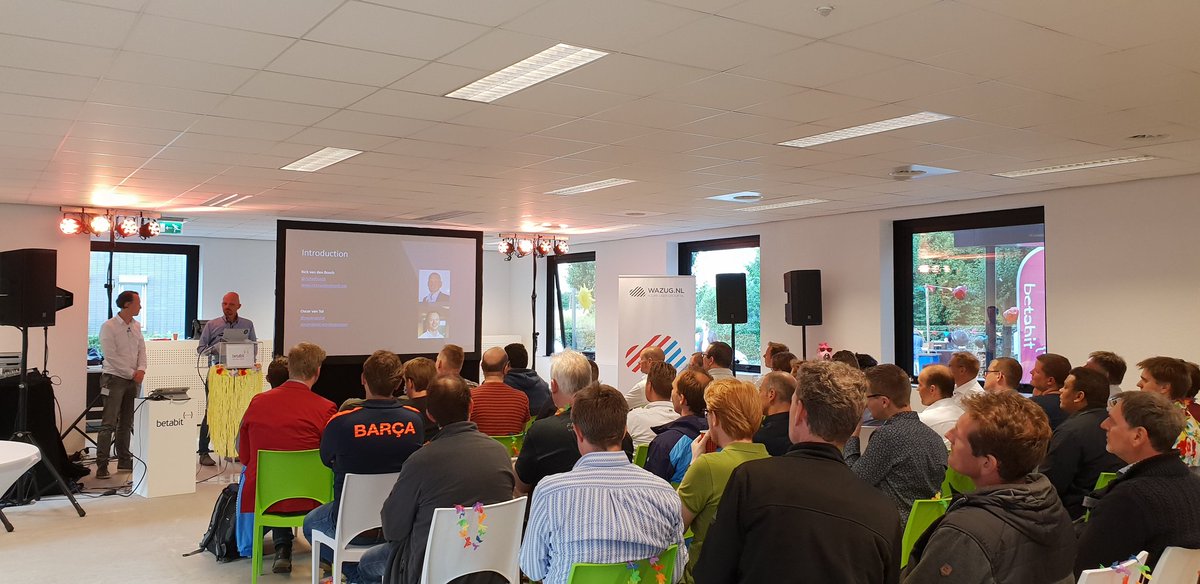 wazugNL's tweet photo. @rickvdbosch en @oscarvantol over Azure Functions, SignalR Service op #wazugnl meeting #49 bij @Betabitnl https://t.co/5joULChv1C