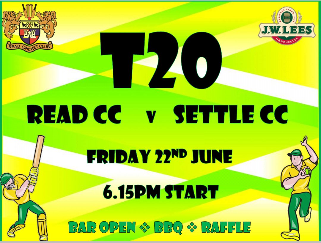 ReadCricketClub's tweet photo. 🏏🏏 Read v @SettleCC 🏏🏏
         TOMORROW NIGHT
              6.15PM start
       #supportyourlocalclub https://t.co/JLZ6XLGlpI