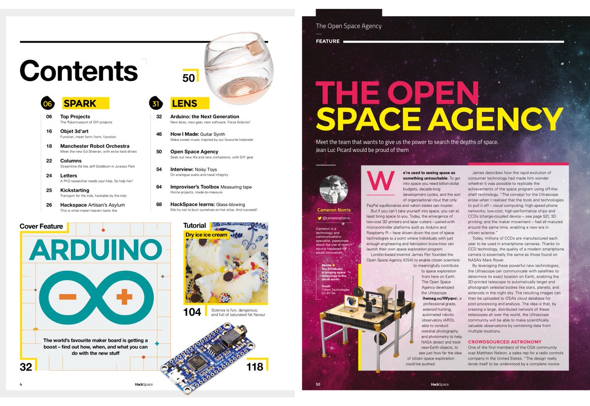 Pretty stoked about this generous overview of OSA and <a href="/OSHUltrascope/">Matt Nelson</a>  in <a href="/HackSpaceMag/">HackSpace magazine</a> by <a href="/CameronSNorris/">Cameron Norris</a> - thanks guys! Loving the Mag too. hackspace.raspberrypi.org/issues/8
