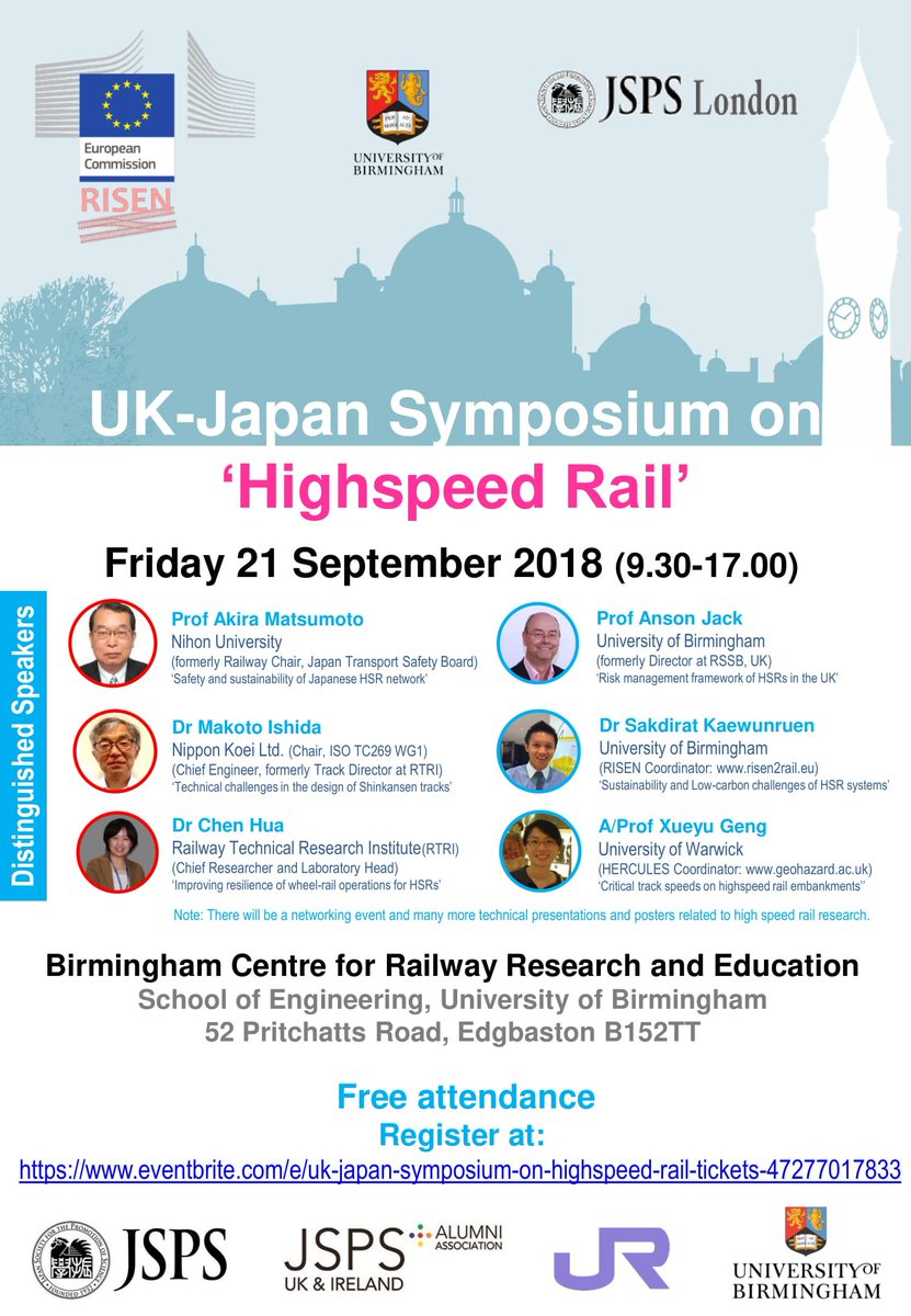 Risen2017's tweet photo. #H2020 @EU_H2020 @Shift2Rail_JU @Transport_EU Fill your next seminar slot with UK-Japan Symposium on High Speed Rail. RSVP today at https://t.co/LbPZbjH19E …. https://t.co/g1GtQDcbhT https://t.co/2EW187ztm7