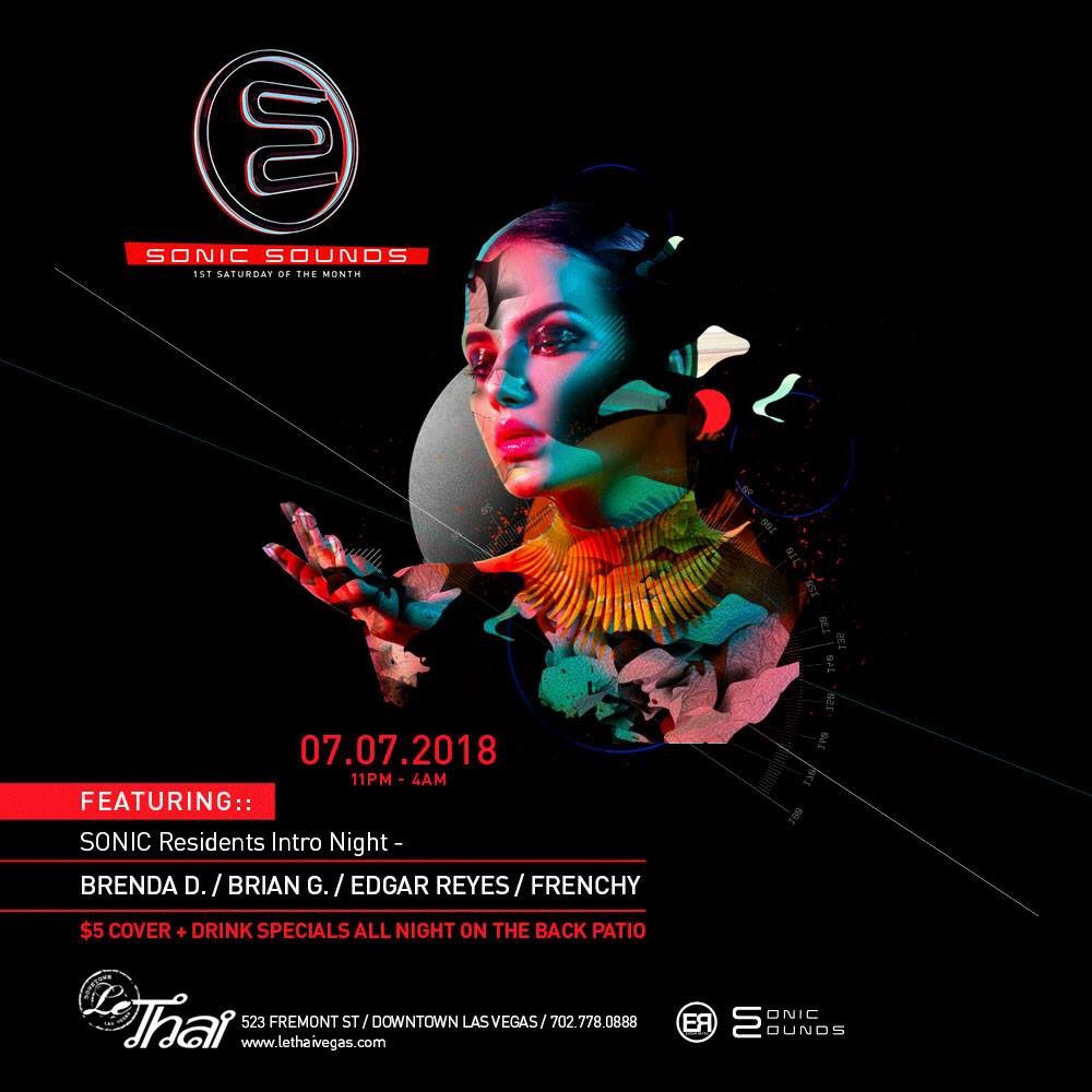 SFRecordings's tweet photo. Just two weeks out
7-7-18 #sonicsounds at #lethai #dtlv
Feat #BrendaD #BrianG #EdgarReyes #Frechy playing #chicagohouse #deephouse #tech #underground #housemusic #LasVegas
https://t.co/2BoOcSpCFm https://t.co/Me0Hc9ssI1