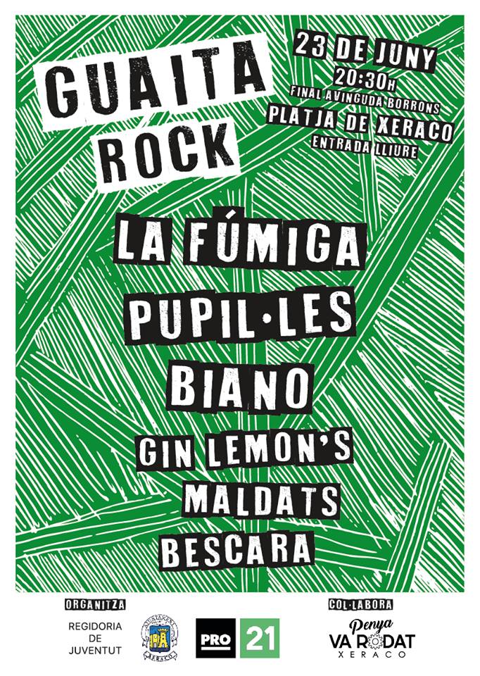 musicadelpv's tweet photo. Cites destacades de la setmana (V)
Dissabte 23 de juny Guaita Rock a la #PlatjadeXeraco amb @LaFumigaBand, @PupilesOficial, @GinLemons, @MaldatsGrup, @Bescaragrup i Dj Biano https://t.co/bmU7R2rwaN
