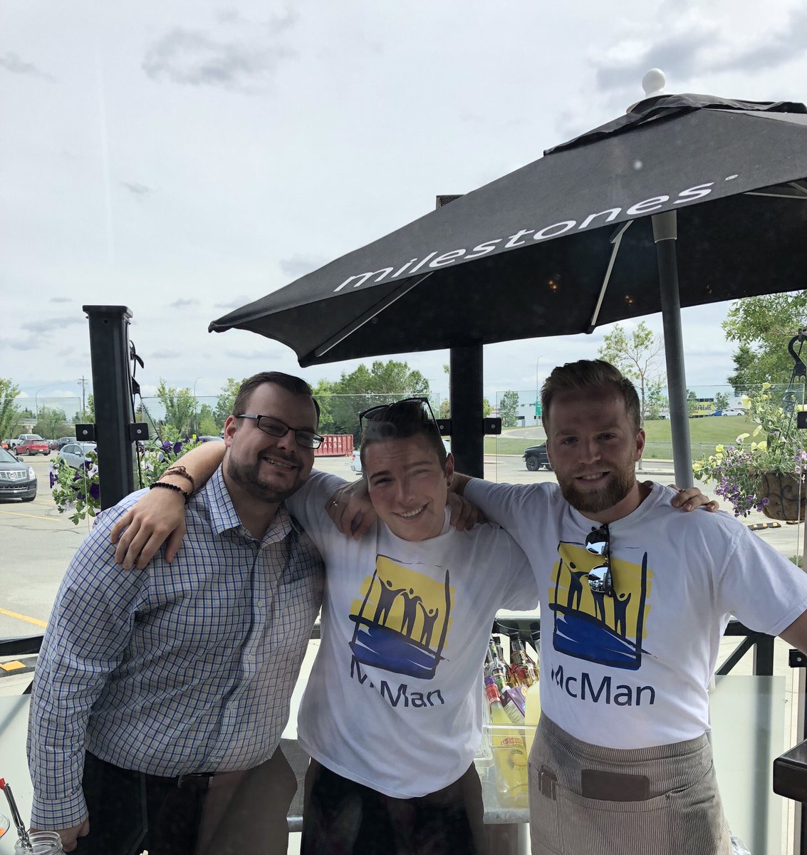 MilestonesSC's tweet photo. Come see David (our GM), Matt (working our build your own sangria bar), and Ali (serving on the patio) for our patio party fundraiser in support of @McManCalgary! https://t.co/teiiHnrMUG