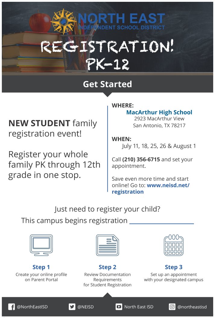 NEW STUDENT family registration event @ MacArthur High School!