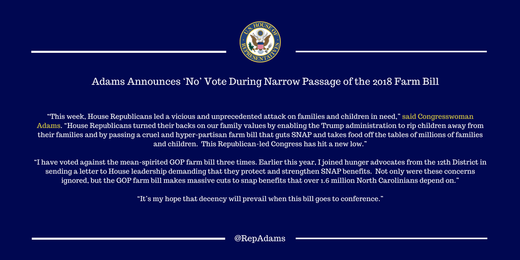 RepAdams's tweet photo. Read my full statement on how the #GOPFarmBill fails America's families. https://t.co/OK8fs16S9b