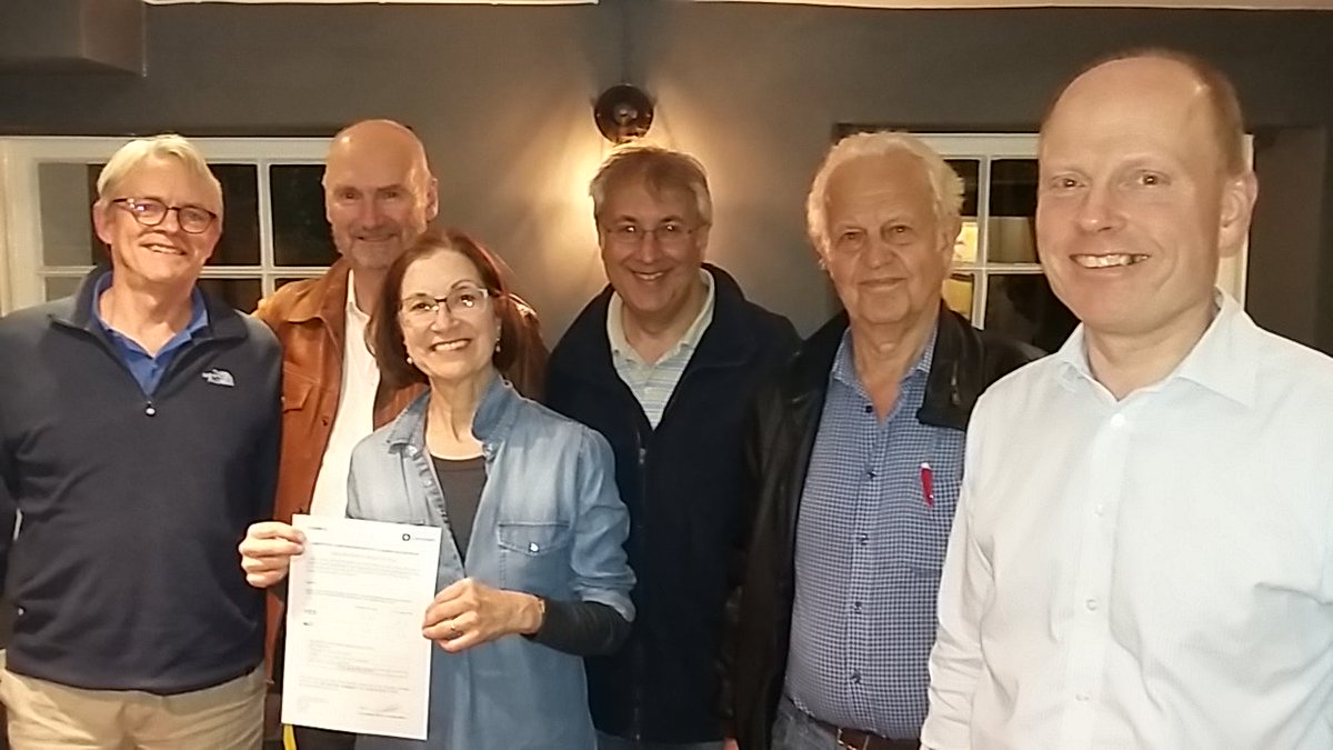 Happy Forum committee members at Burgh House after the count. Chair Janine Griffis with the important document!