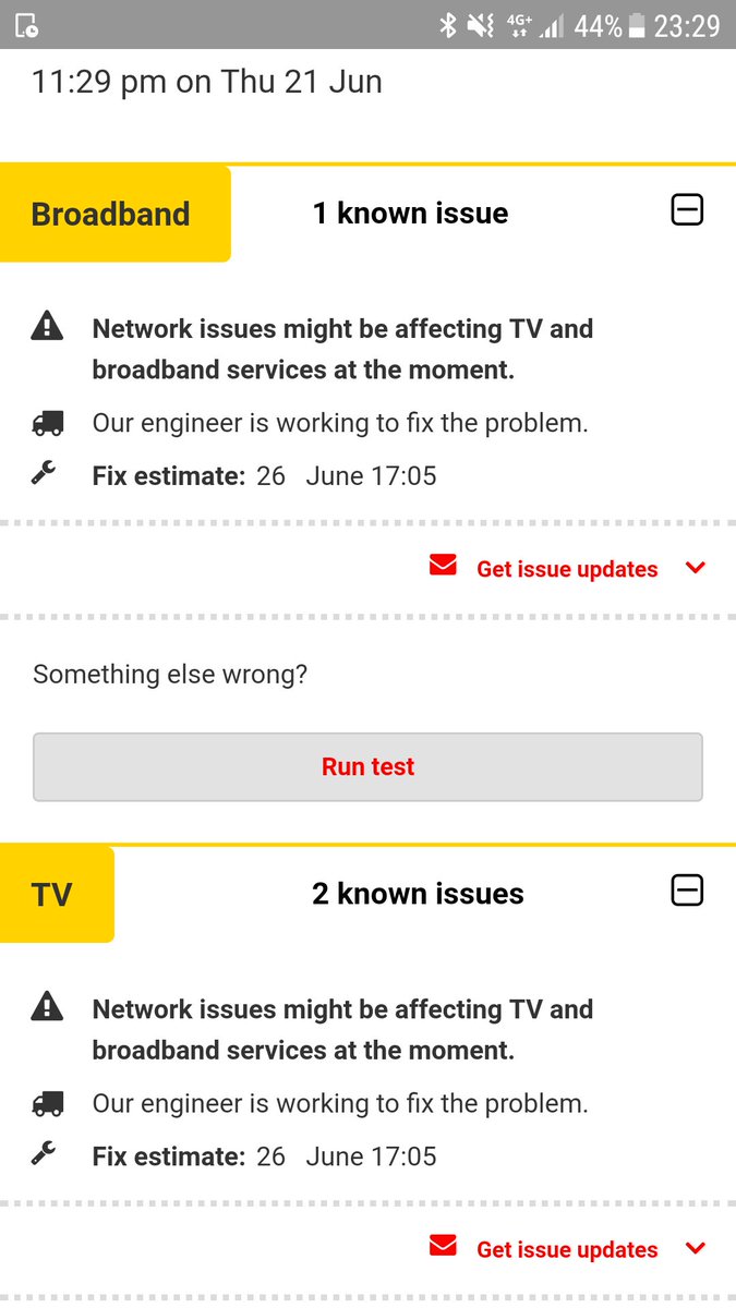 Broadband and TV down for 5 whole days!!! Not really trusting <a href="/virginmedia/">Virgin Media ❤️</a> 's "we're working on it" spiel 😯😠