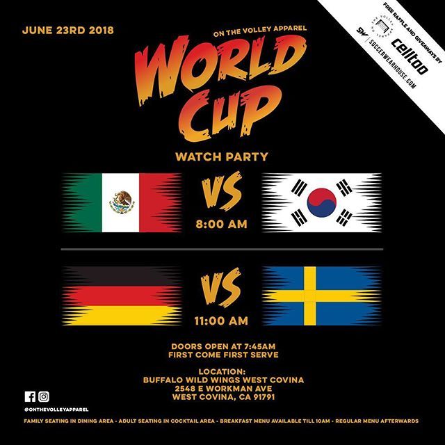celltoo's tweet image. #WorldCup watch party at #BuffaloWildWings #WestCovina June 23. Starts at 8am. Lots of raffles going on. @onthevolleyapparel @soccer.wearhouse #Celltoo #OnTheVolleyApparel #SoccerWearhouse #Mexico #SouthKorea #Germany #Sweden ift.tt/2lnB4nk