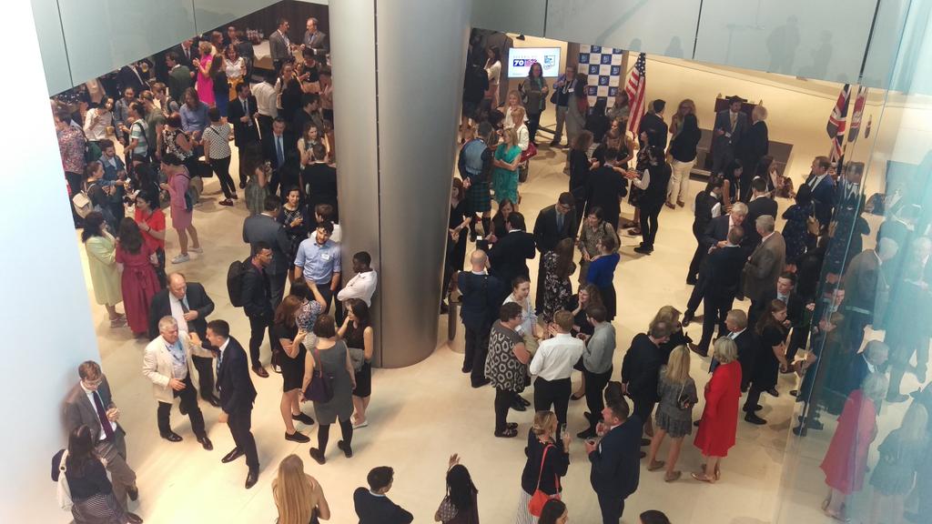 USUKFulbright's tweet photo. Tonight we celebrated our 70th anniversary at the @USAinUK Embassy with this year's Fulbright award grantees, Sutton Trust US Programme scholars and @USAmbUK Woody Johnson #Fulbright70 #SuttonTrustUSA https://t.co/0ZxvlXuilj