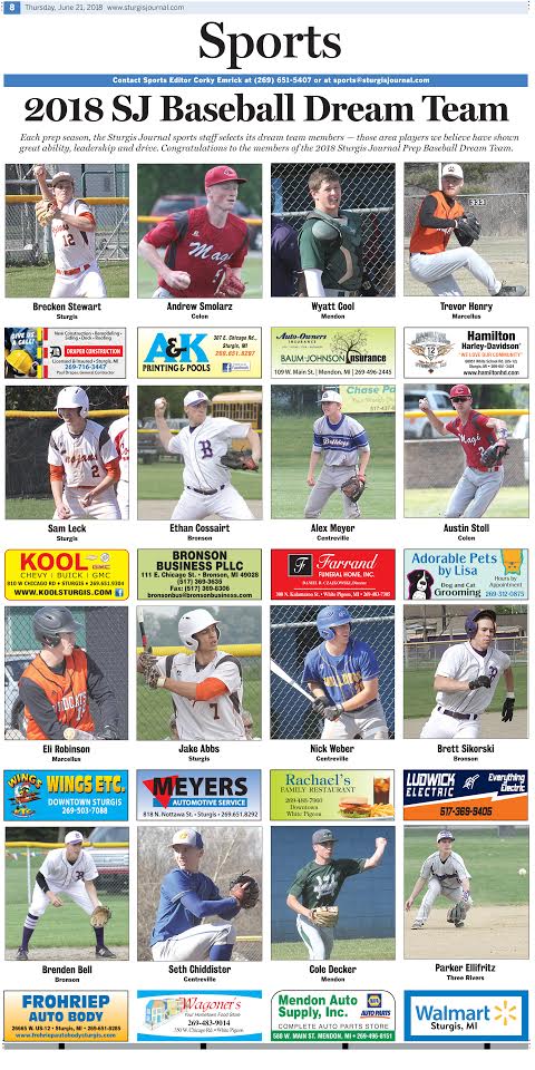 Congrats to all the members of the 2018 Sturgis Journal Baseball Dream Team. Tomorrow the softball Dream Team will be announced