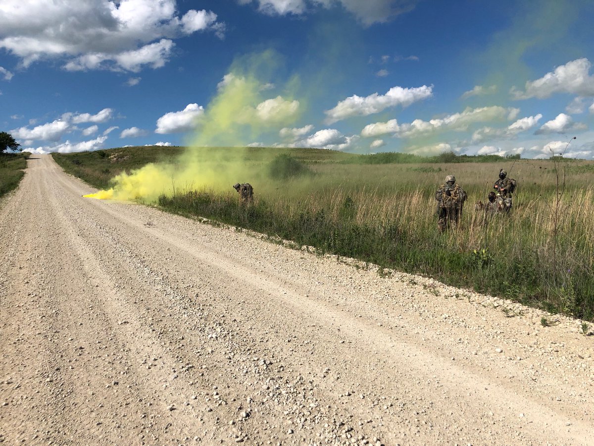 CavSaber06's tweet photo. 2nd PLT C TRP at the end of their final lane.  In these photos they executed an LDA crossing, reacted to IDF, reacted to CBRN attack, &amp; reacted to contact.

C TRP is our dismounted recon Troop.  By our math, they walked around 30 KM in full kit in far less than ideal conditions. https://t.co/QqgexY3PWW
